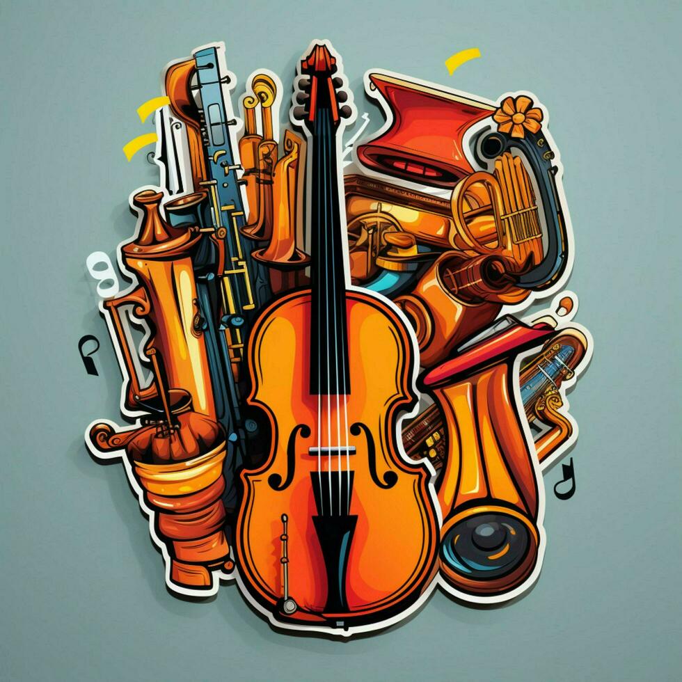 A sticker representing different musical instruments in a photo