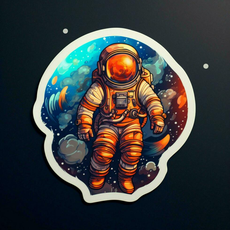 A sticker showcasing a futuristic astronaut exploring oute photo