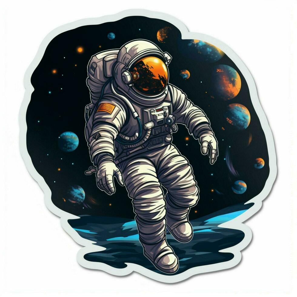 A sticker showcasing a futuristic astronaut exploring oute photo