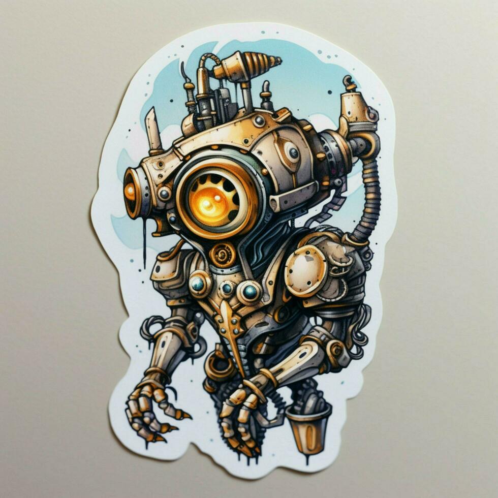 A sticker showcasing a steampunk-inspired mechanical create photo
