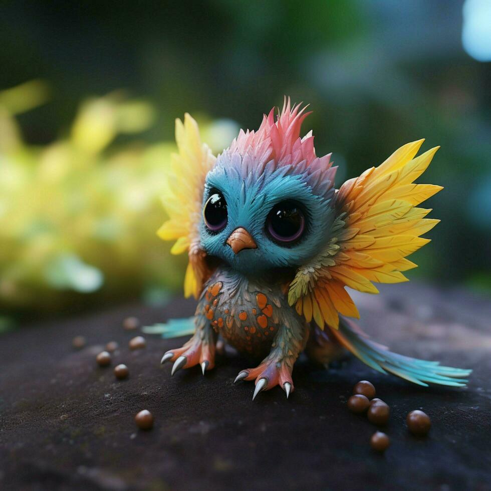 A tiny colorful creature with wings photo