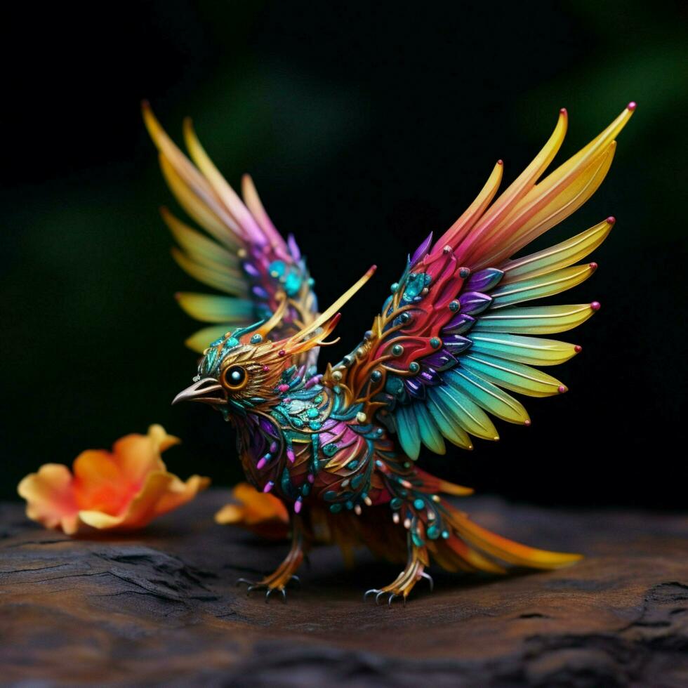 A tiny colorful creature with wings photo