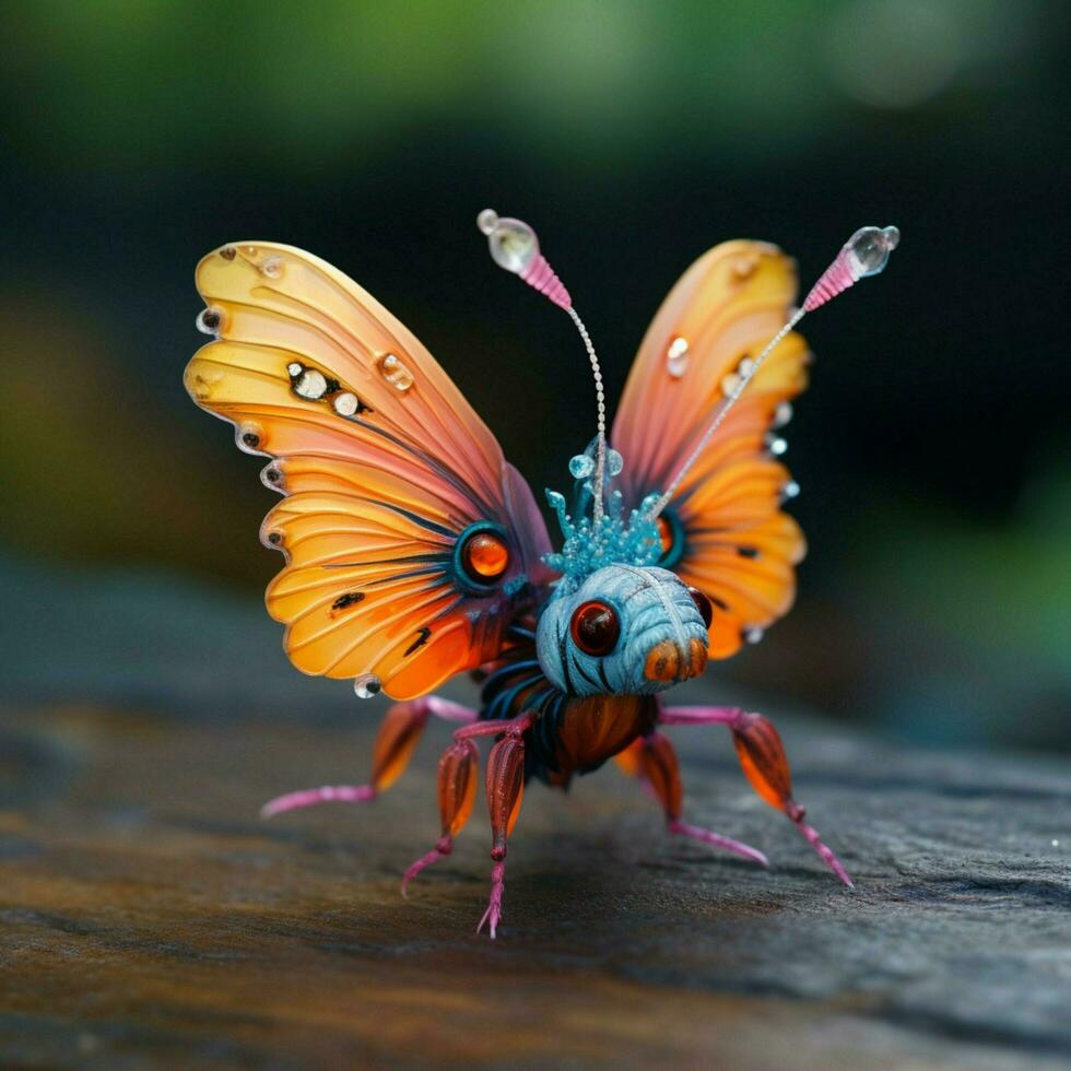 A tiny colorful creature with wings photo