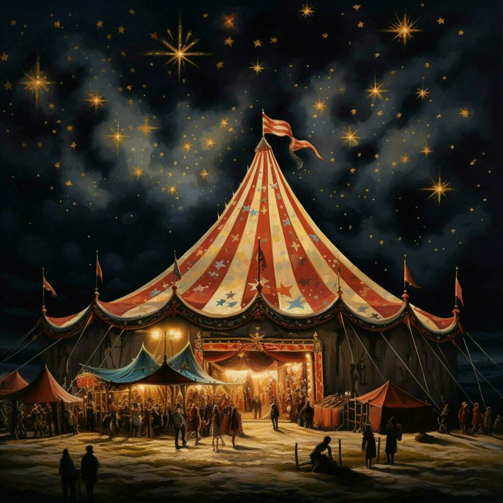 A whimsical circus tent filled with acrobats clowns and ca photo