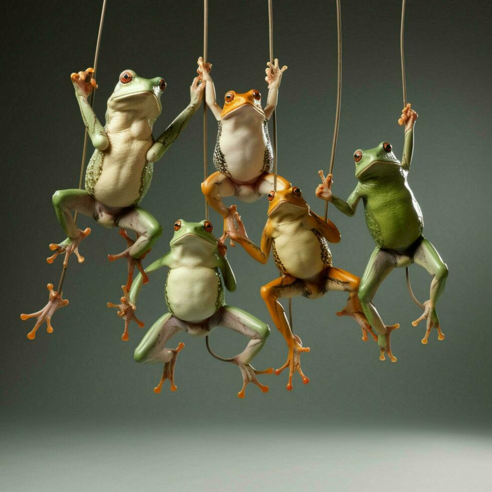 Acrobatic creatures performing gravity-defying stunts photo