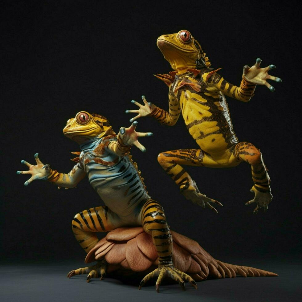 Acrobatic creatures performing gravity-defying stunts photo