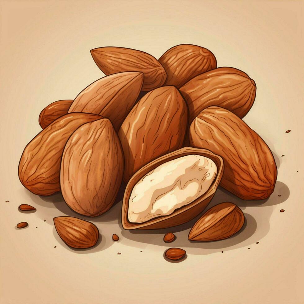 Almonds 2d vector illustration cartoon high quality 4k hdr photo