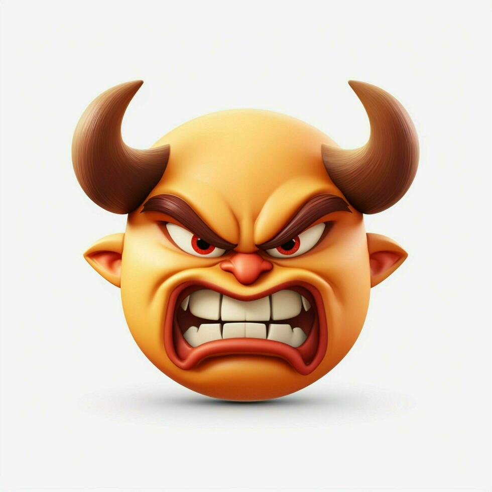 Angry Face with Horns emoji on white background high quali photo