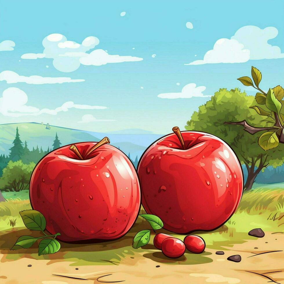 Apples 2d vector illustration cartoon high quality 4k hdr photo