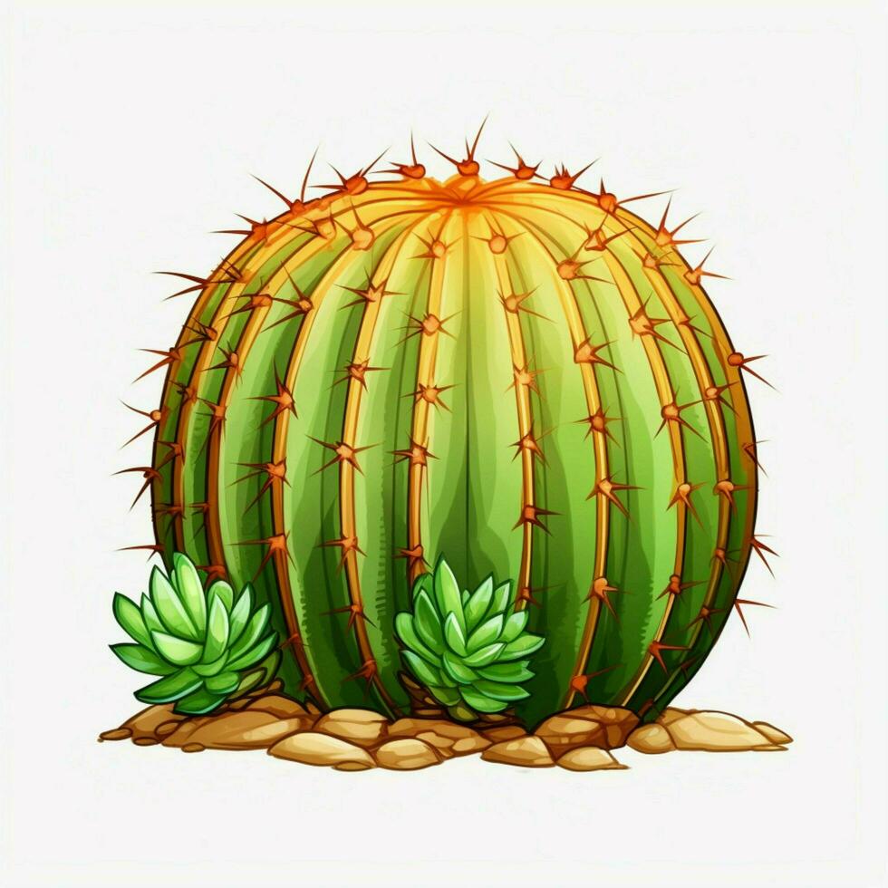 Barrel Cactus 2d cartoon illustraton on white background h photo