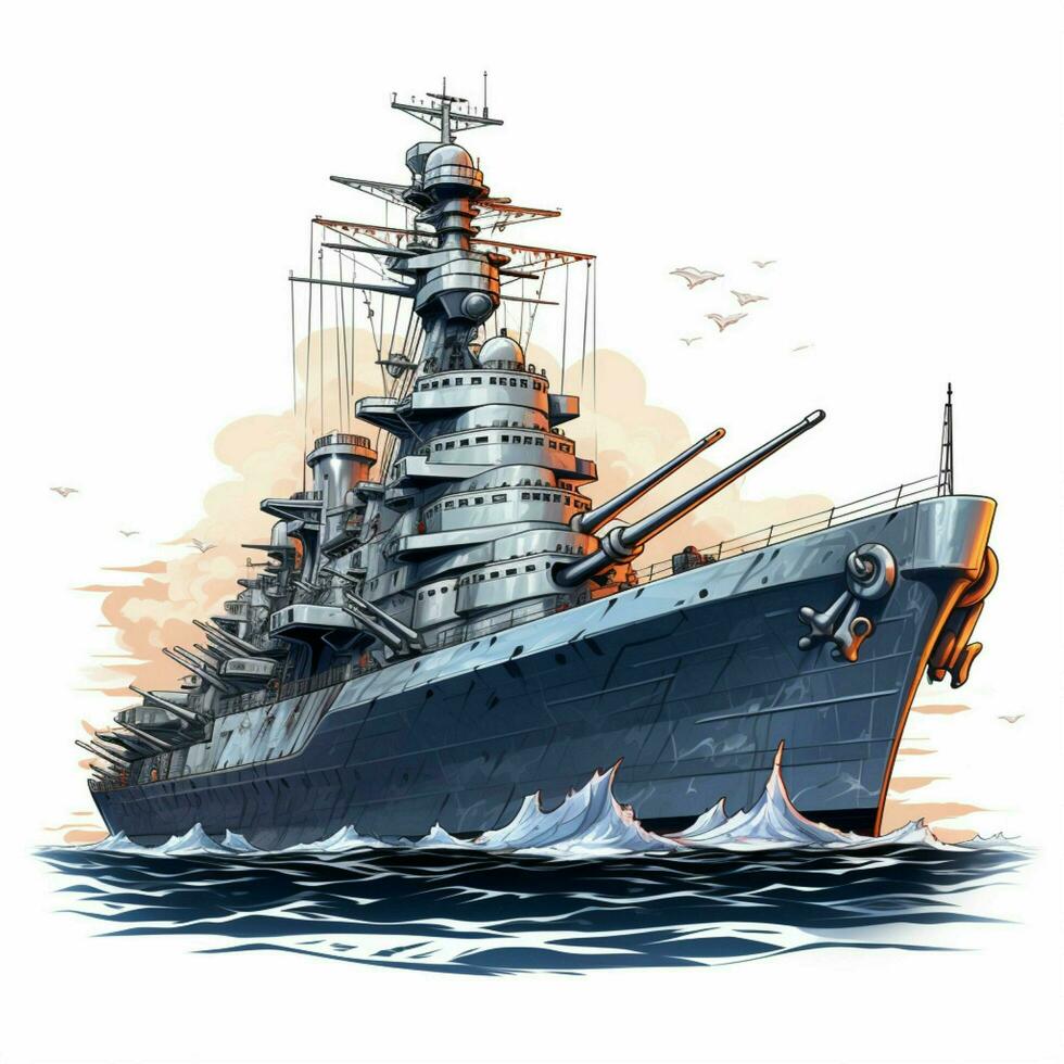 Battleship 2d cartoon illustraton on white background high photo