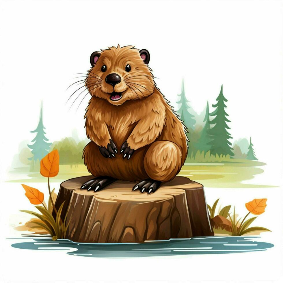 Beaver 2d cartoon vector illustration on white background photo