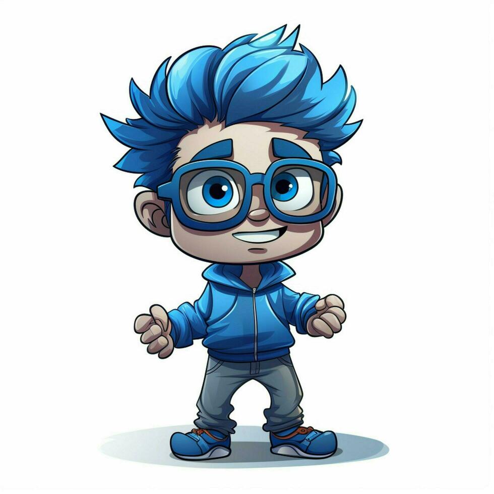 Blue 2d cartoon vector illustration on white background hi photo