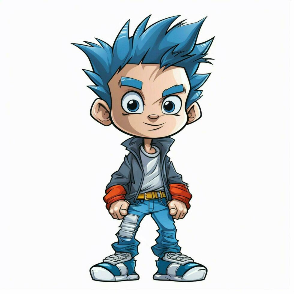 Blue 2d cartoon vector illustration on white background hi photo