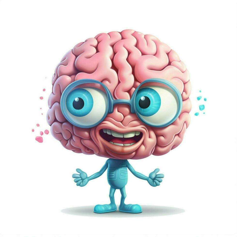 Brain 2d cartoon illustraton on white background high qual photo