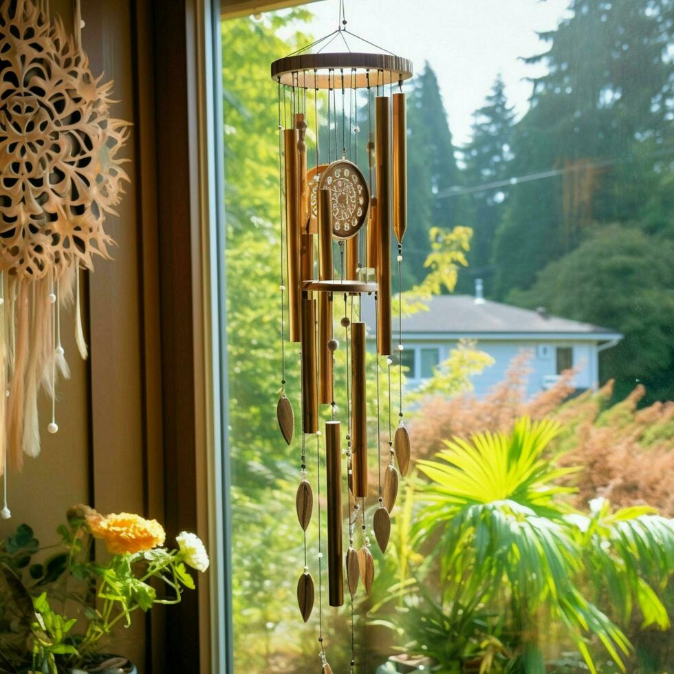 Calming melody of wind chimes on a breezy summer day photo