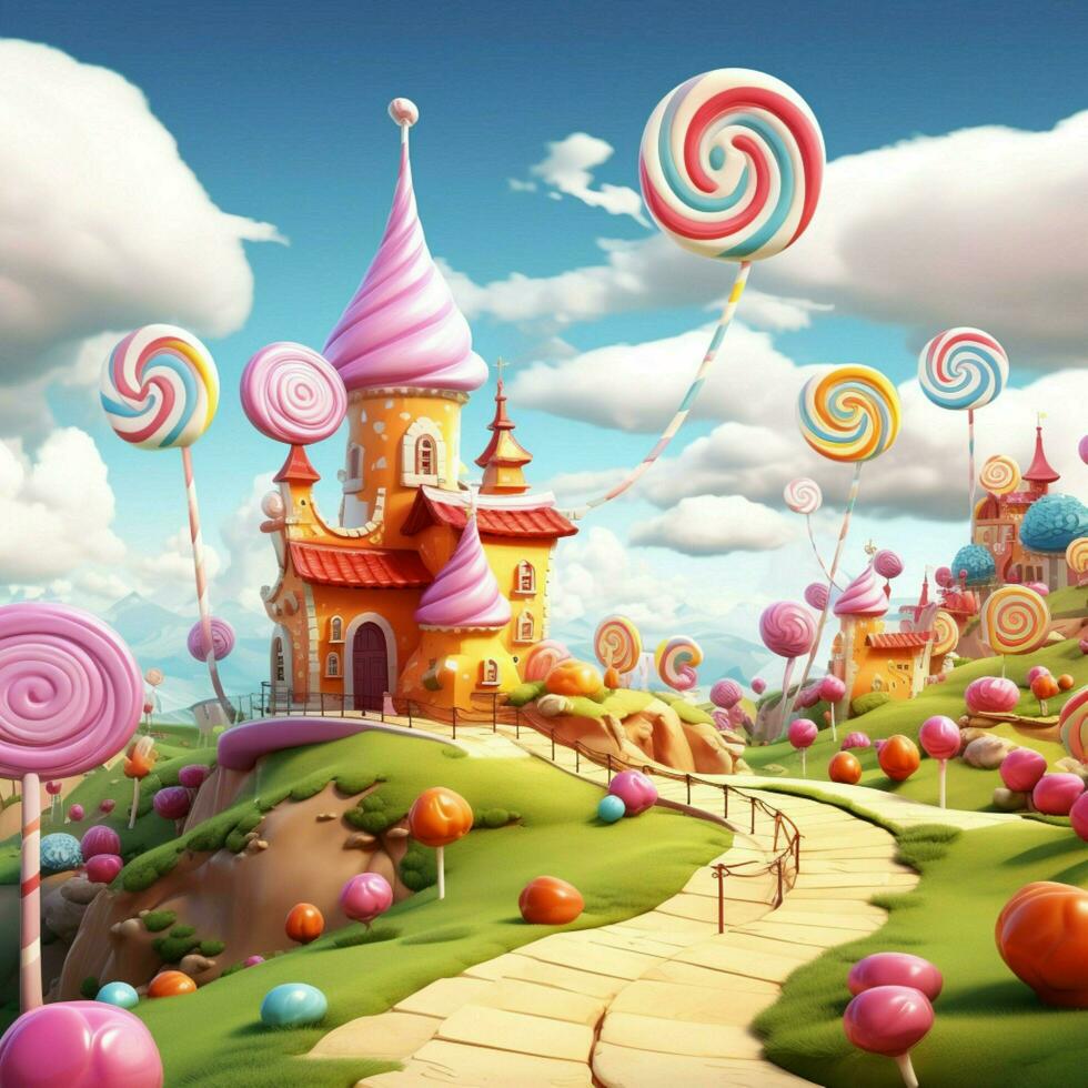 Candy Land 2d cartoon illustraton on white background high photo