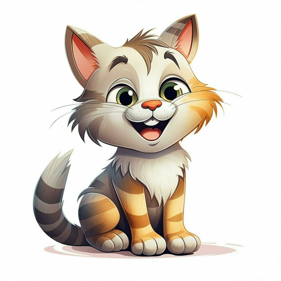 gato con torcido sonrisa 2d dibujos animados ilustracion en blanco centrico foto