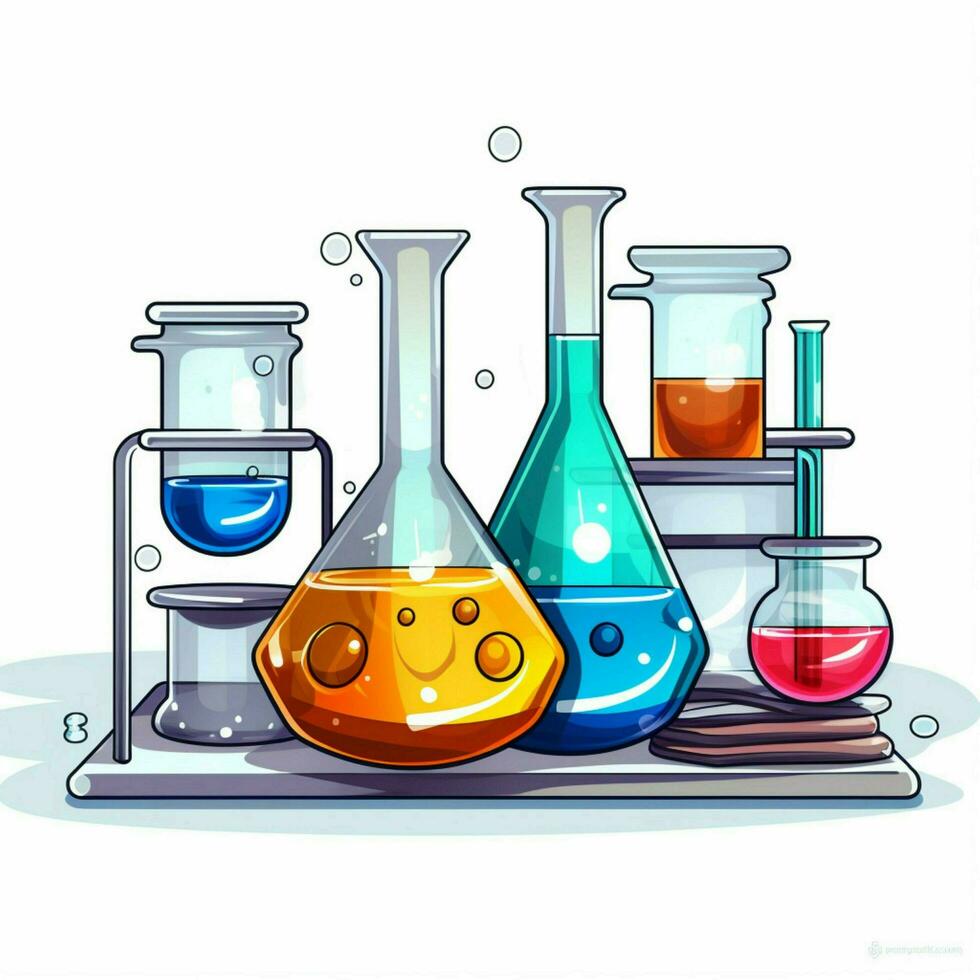 Chemistry set 2d cartoon illustraton on white background h photo