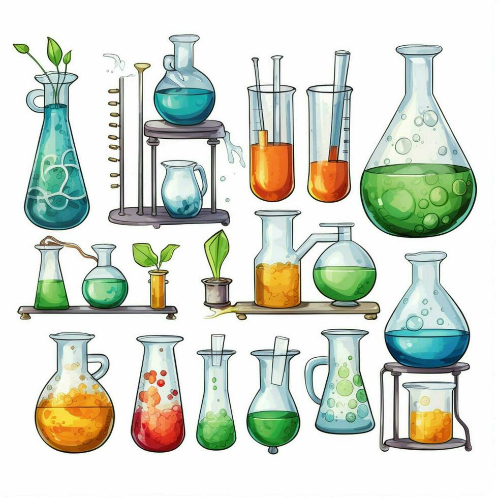 Chemistry set 2d cartoon illustraton on white background h photo