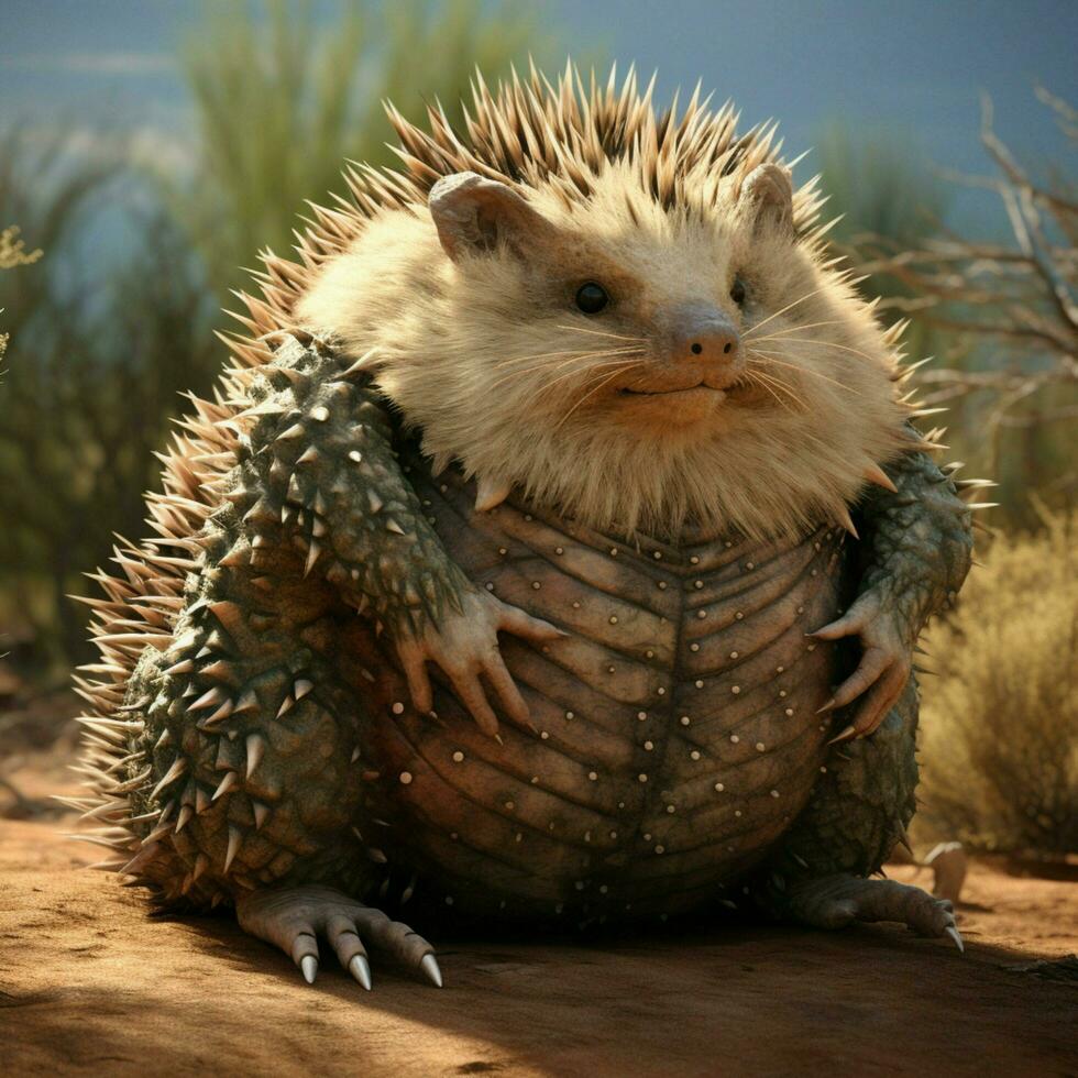 Chubby animal covered in prickly spines photo