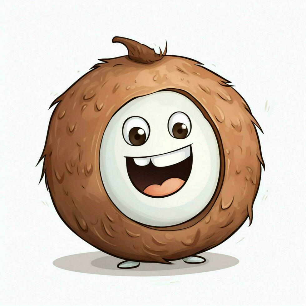 Coconut 2d cartoon illustraton on white background high qu photo