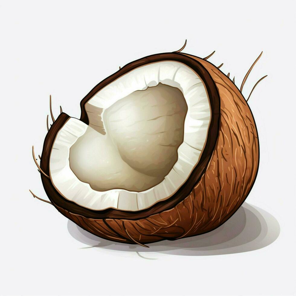 Coconut 2d cartoon illustraton on white background high qu photo