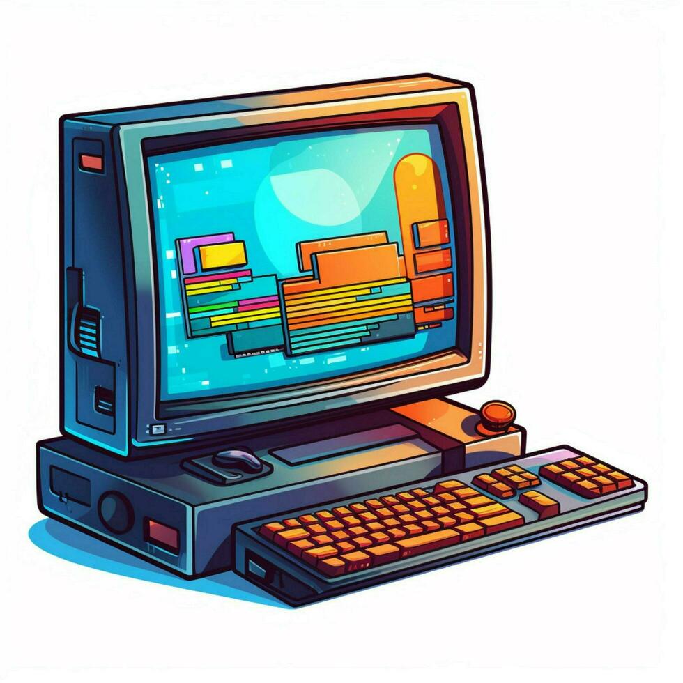 Computer 2d cartoon vector illustration on white backgroun photo