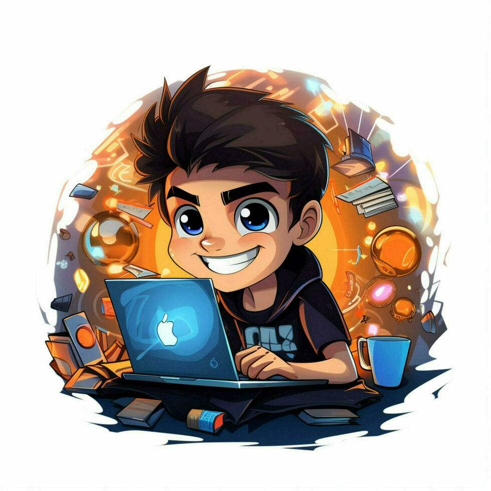 Computer 2d cartoon vector illustration on white backgroun photo