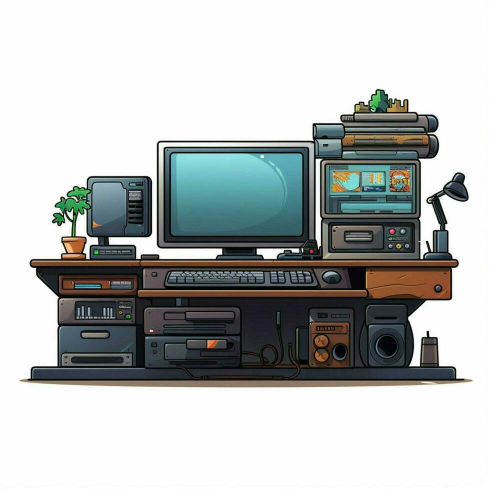 Computer 2d cartoon vector illustration on white backgroun photo