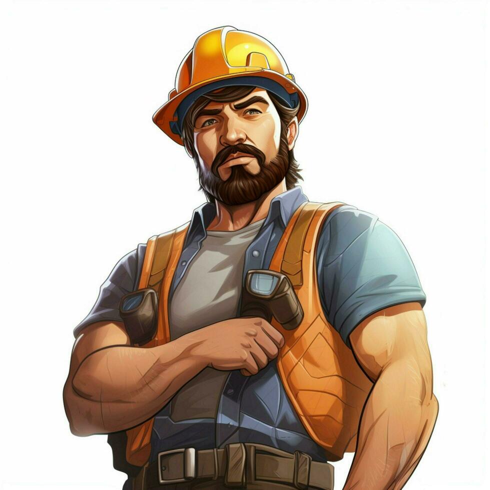 Construction Worker 2d cartoon illustraton on white backgr photo