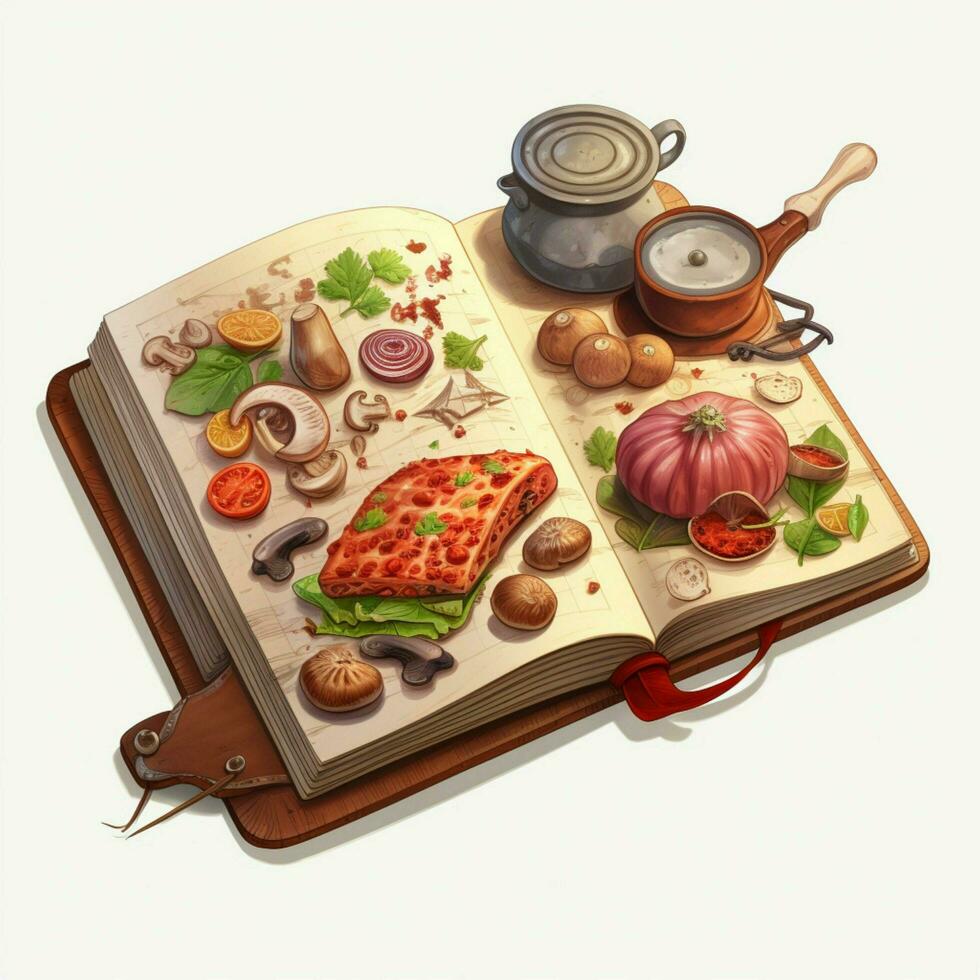 libro de cocina 2d dibujos animados ilustracion en blanco antecedentes alto q foto