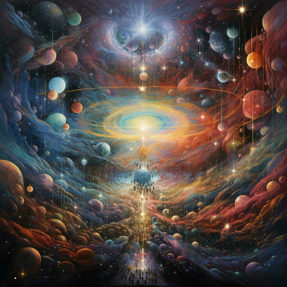 Cosmic energy flowing through interconnected celestial bod photo