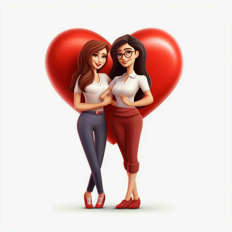 Pareja con corazón mujer mujer 2d dibujos animados ilustracion en wh foto
