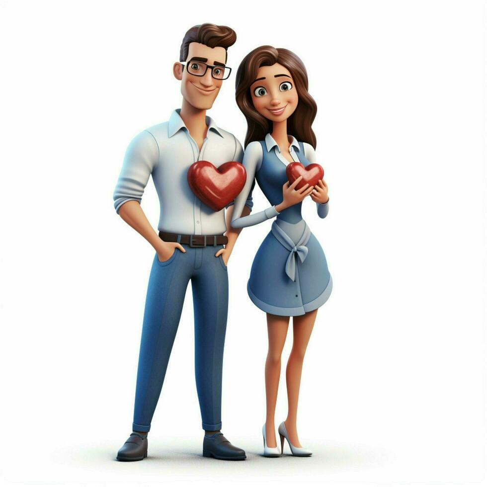 Couple with Heart Woman Man 2d cartoon illustraton on whit photo