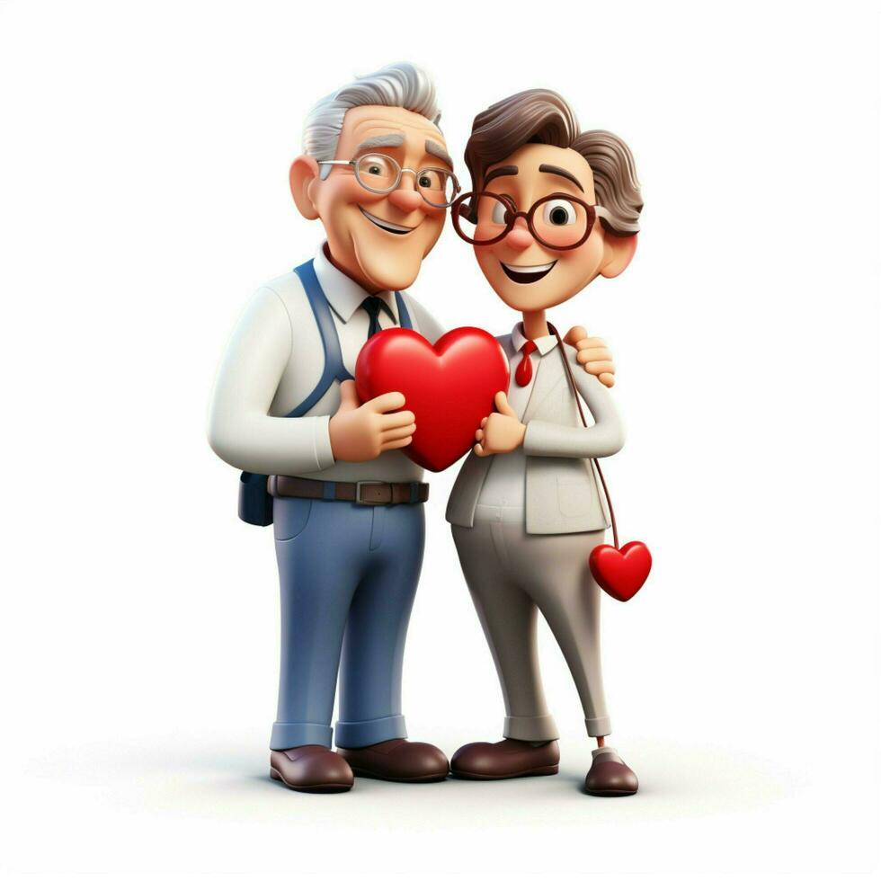 Pareja con corazón hombre hombre 2d dibujos animados ilustracion en blanco foto