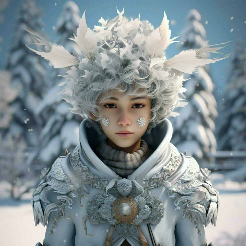 Create a 3D avatar that embodies the essence of winter wit photo