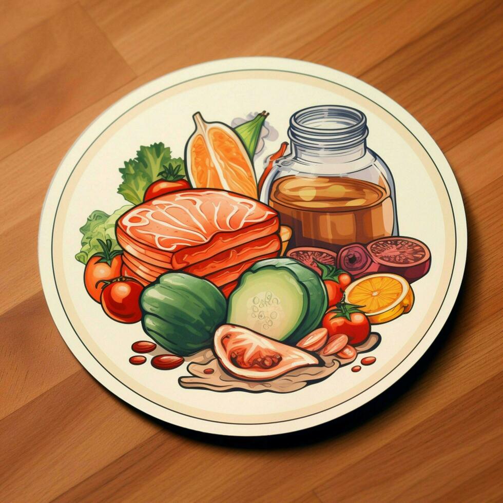Create a sticker featuring a delightful food illustration photo