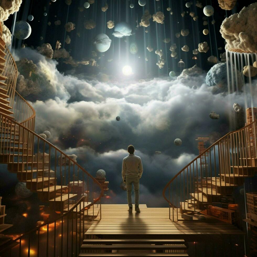 Creating a surreal dreamscape where the laws of physics do photo