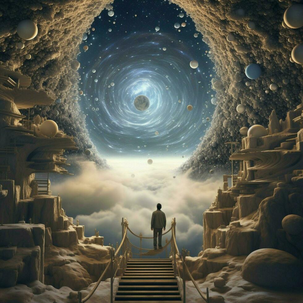 Creating a surreal dreamscape where the laws of physics do photo