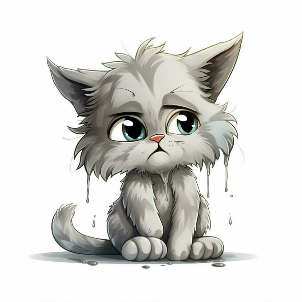 Crying Cat 2d cartoon illustraton on white background high photo