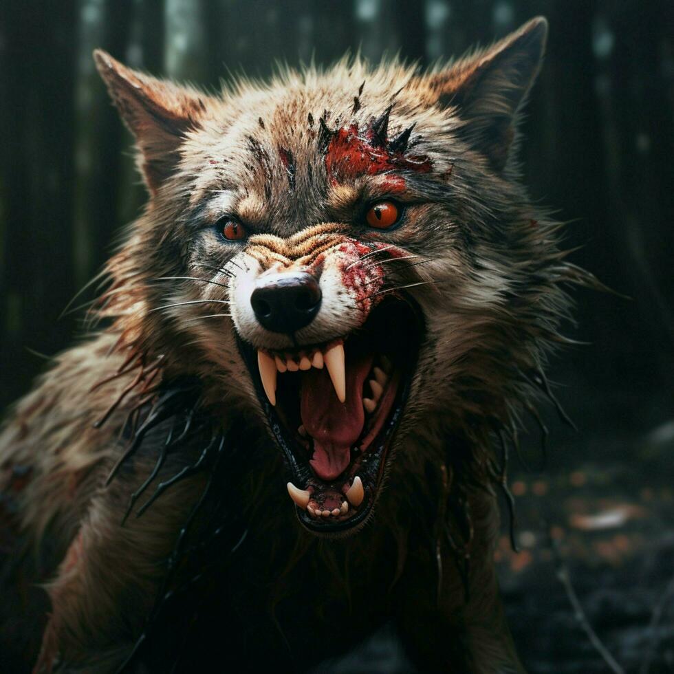 Cunning canid with sharp teeth and piercing eyes photo