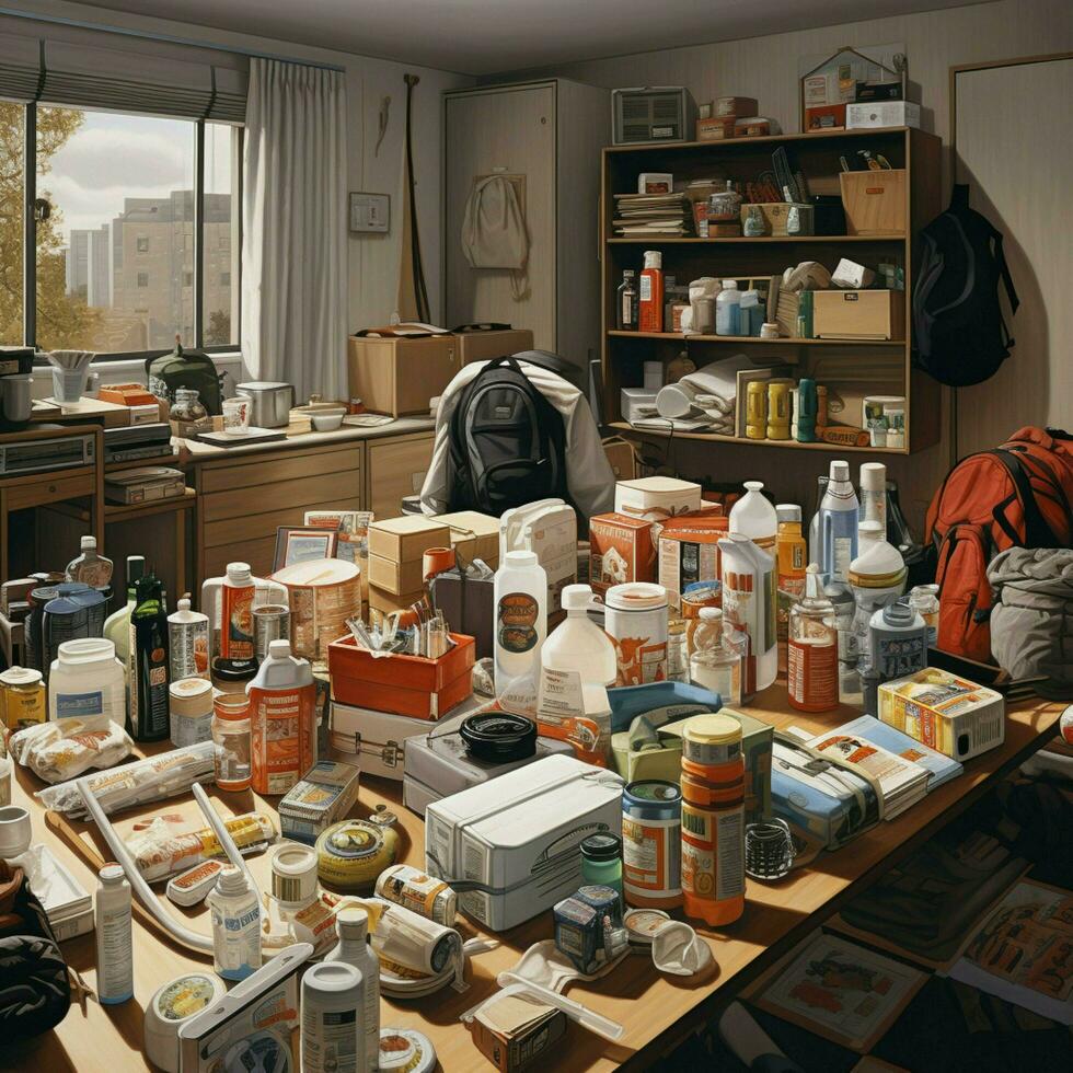 Depict the Y2K preparations at home including stockpiling photo