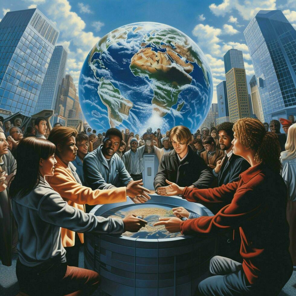 Depict the global unity and cooperation that emerged durin photo