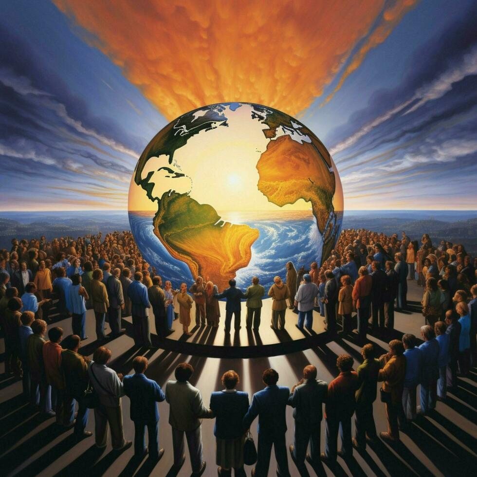 Depict the global unity and cooperation that emerged durin photo