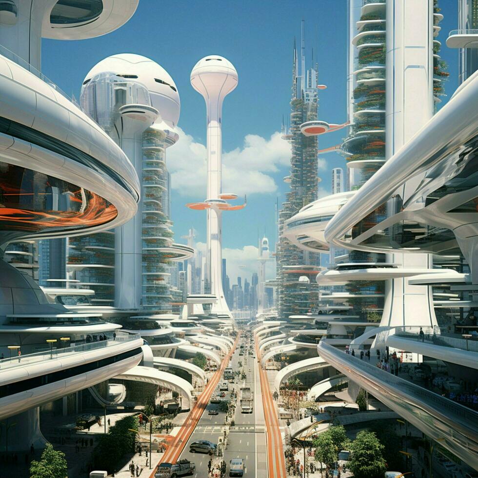 Depict the influence of Y2K on futuristic architecture and photo