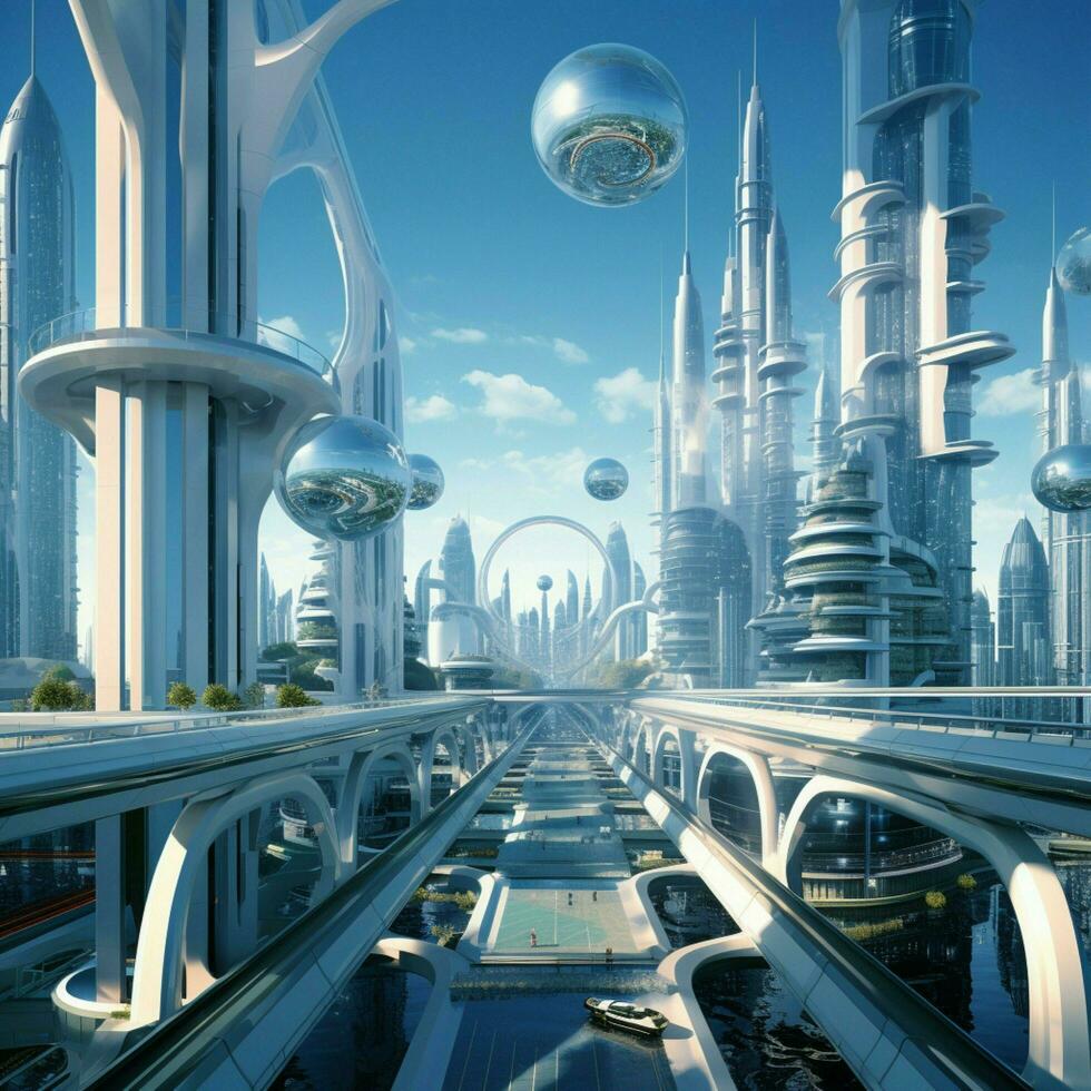 Depict the influence of Y2K on futuristic architecture and photo