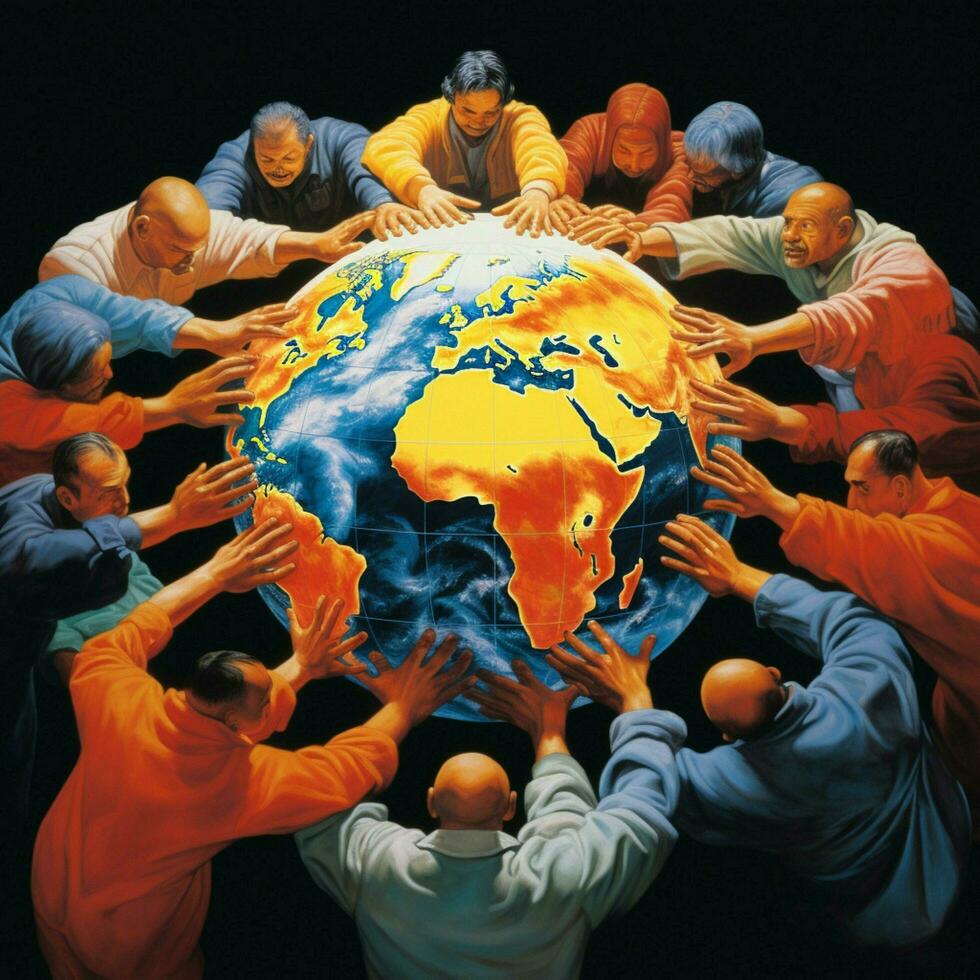 Depict the global unity and cooperation that emerged durin photo