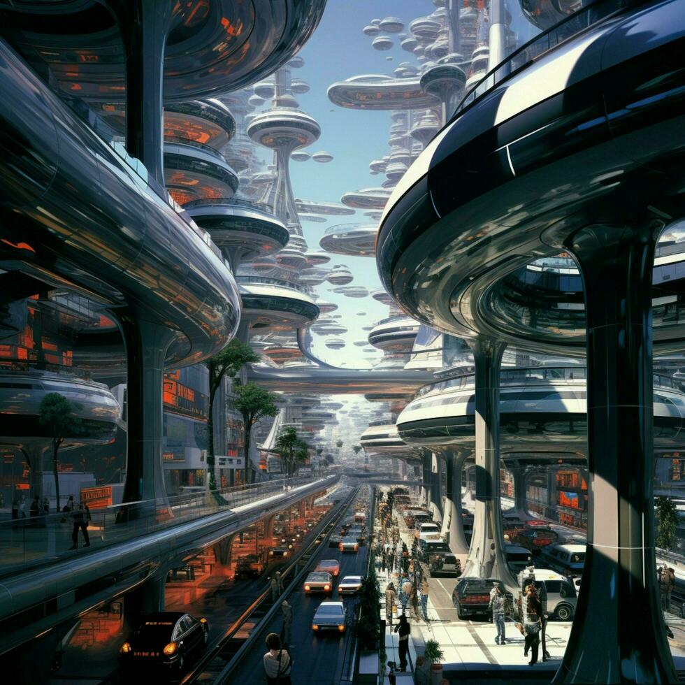 Depict the influence of Y2K on futuristic architecture and photo