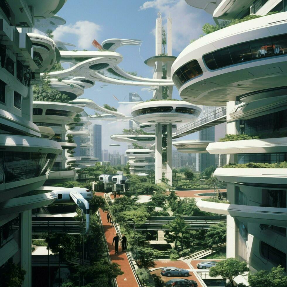 Depict the influence of Y2K on futuristic architecture and photo